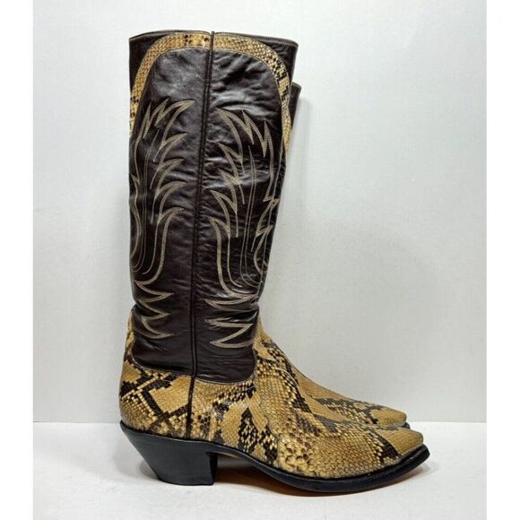 Vintage Exotic Snakeskin Cowboy Boots Men’s Size 12 Side Zip Vibram Sole - Picture 1 of 11